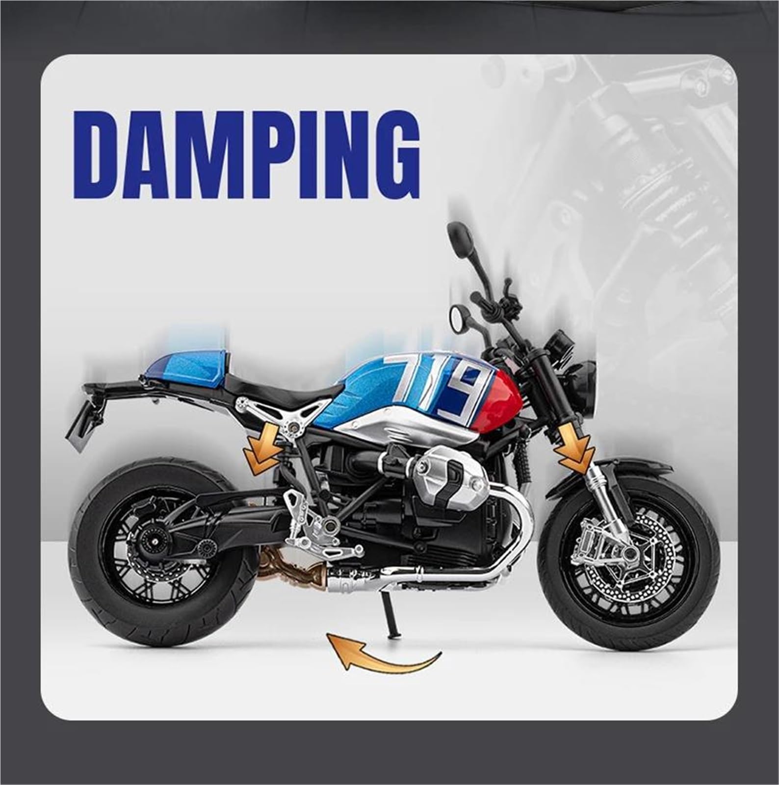 Modello in Scala Modellino Pressofuso Statico in Scala 1:9 per BMW R Nine T, Collezione di Modellini Motociclette in Lega(Blue)