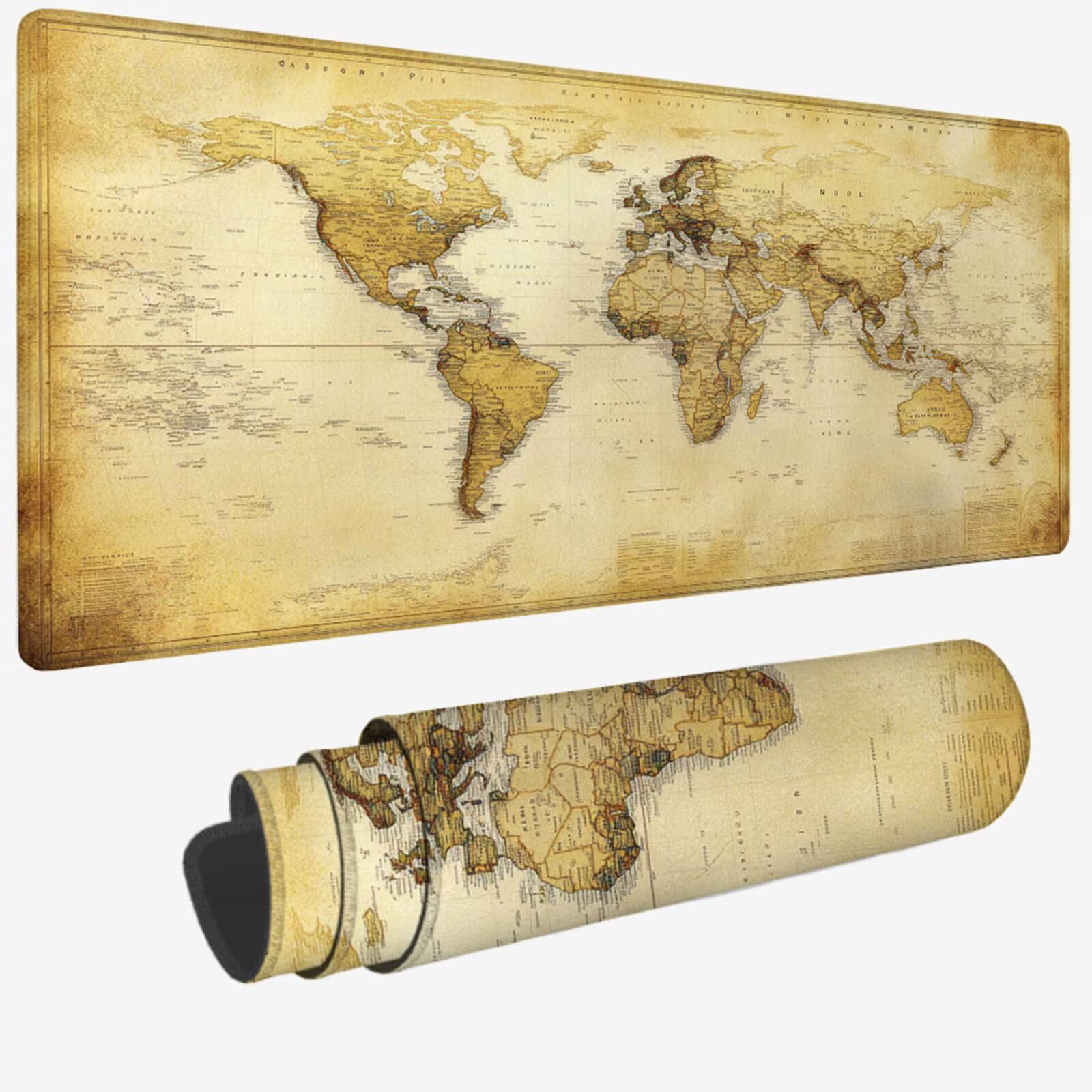 Podkładka pod mysz XXL 1200 x 600 x 3 mm, żółta duża podkładka pod mysz z wodoodporną i antypoślizgową mapą świata pod ręką zszyte krawędzie, poprawia precyzję i szybkość dla gracza W-688