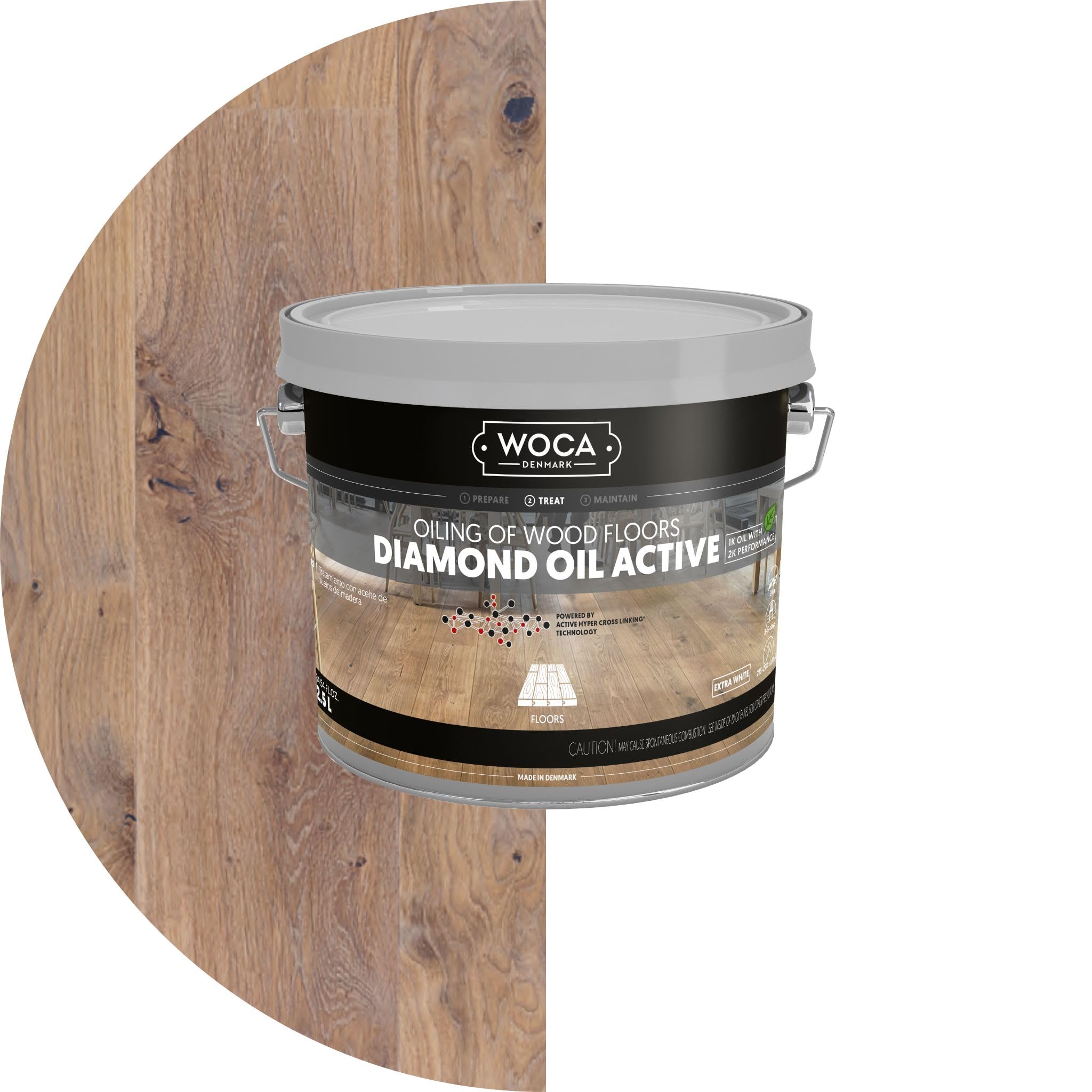 WOCA Aceite de diamante activo, extra blanco, 2,5 l, acabado de madera, aceite penetrante a base de plantas sin COV para superficies de madera sin tratar, nuevas o recién lijadas