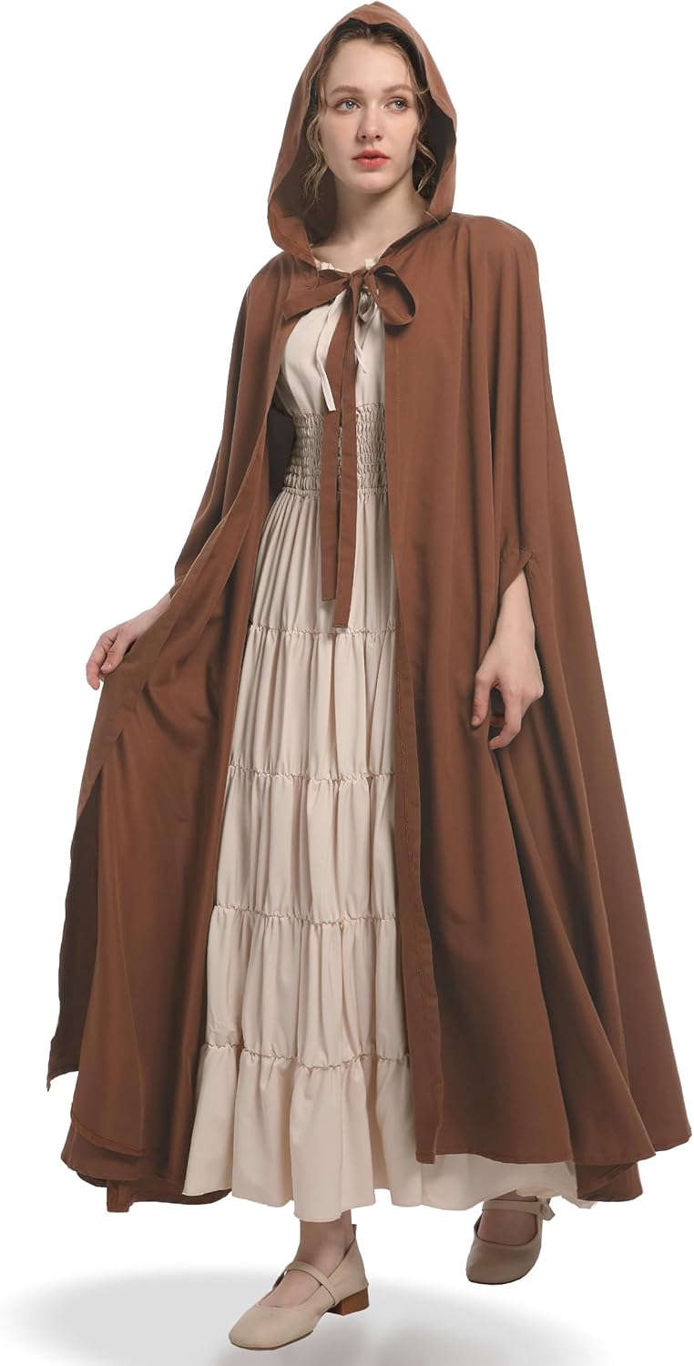 Women Renaissance Cloak with Arm Holes,Medieval Cloak with Hood,Adult Hobbit Cape Halloween