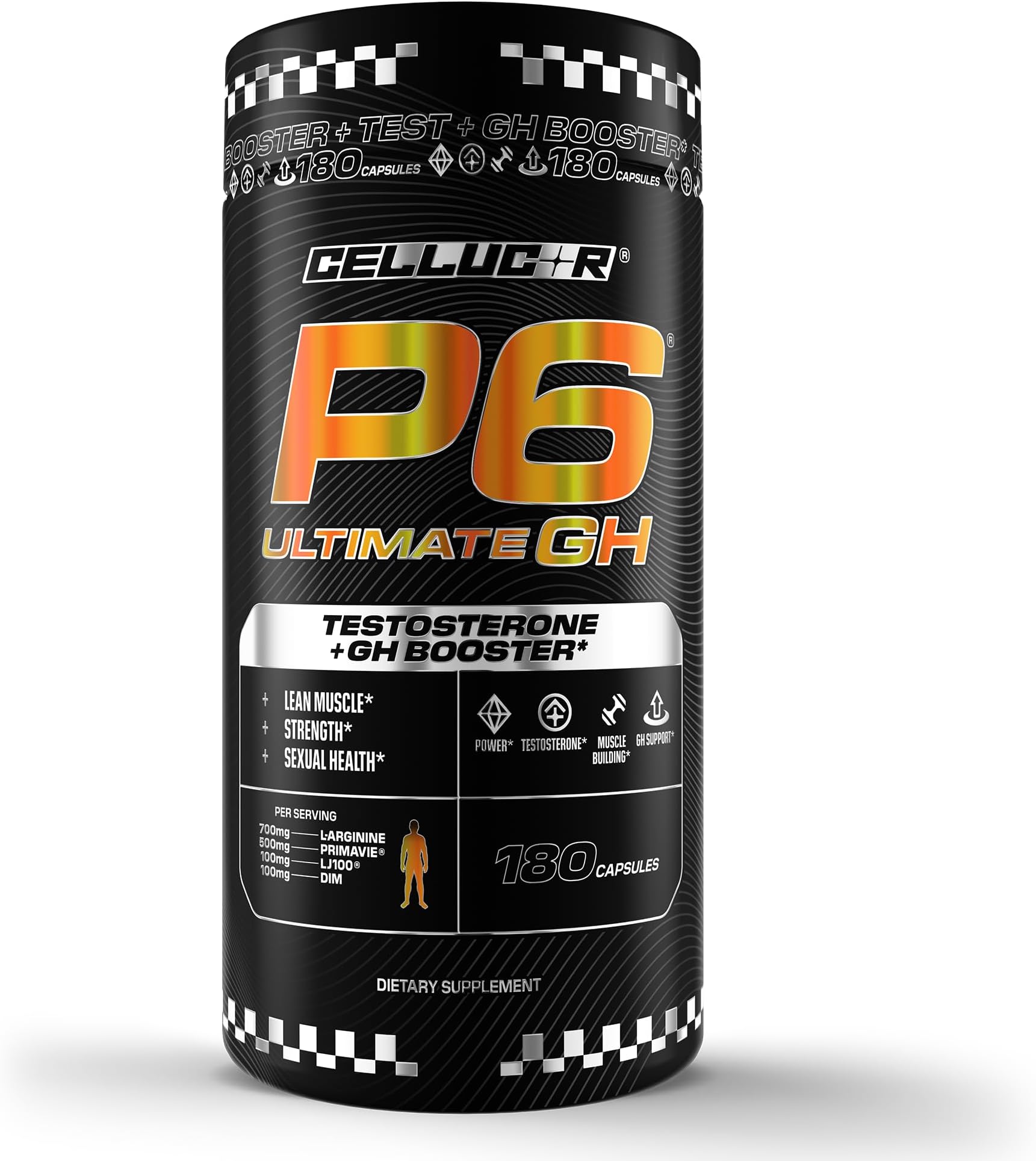Cellucor P6 Ultimate GH Test Booster for Men, Growth Hormone Support Pills for Protein Synthesis & Fat Metabolism, 180 Capsules