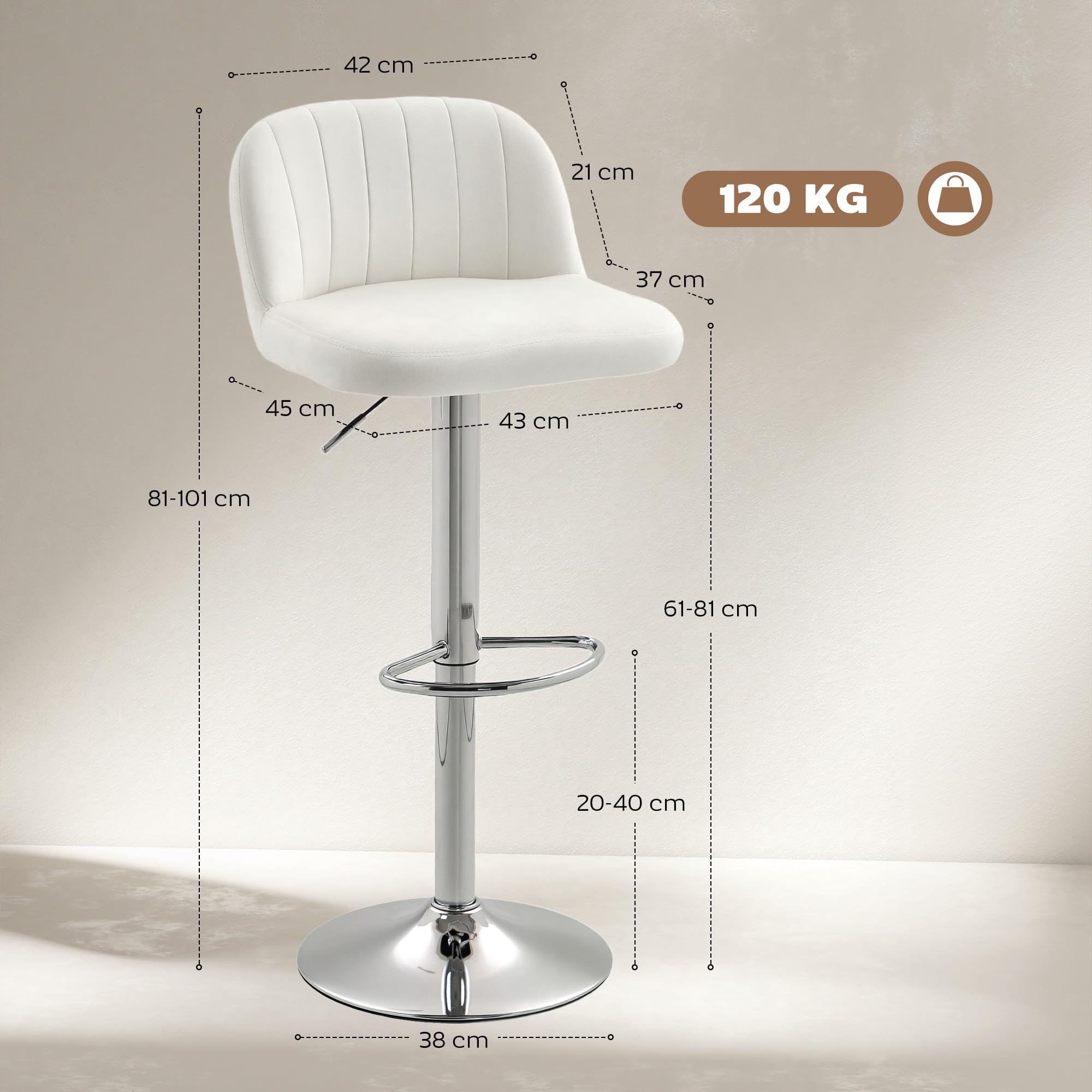 HOMCOM Juego de 2 Taburetes de Bar Taburetes de Cocina Altos 81 cm Crema