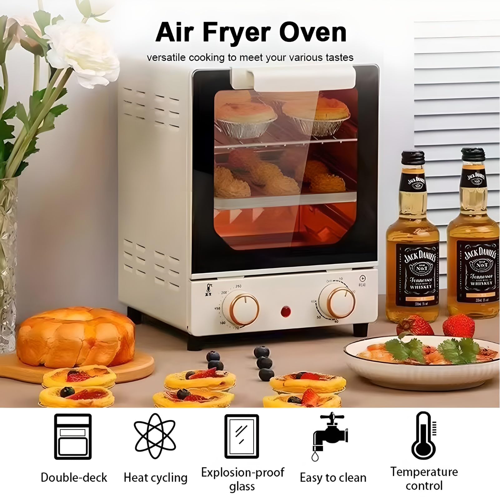 Mini Forno Elettrico da 750 W, Forno a Convezione Intelligente a 3 Livelli con Temperatura Regolabile da 70-250 ℃ e Timer da 60 Minuti, Forno da Controsoffitto Verticale per Cuocere Cottura