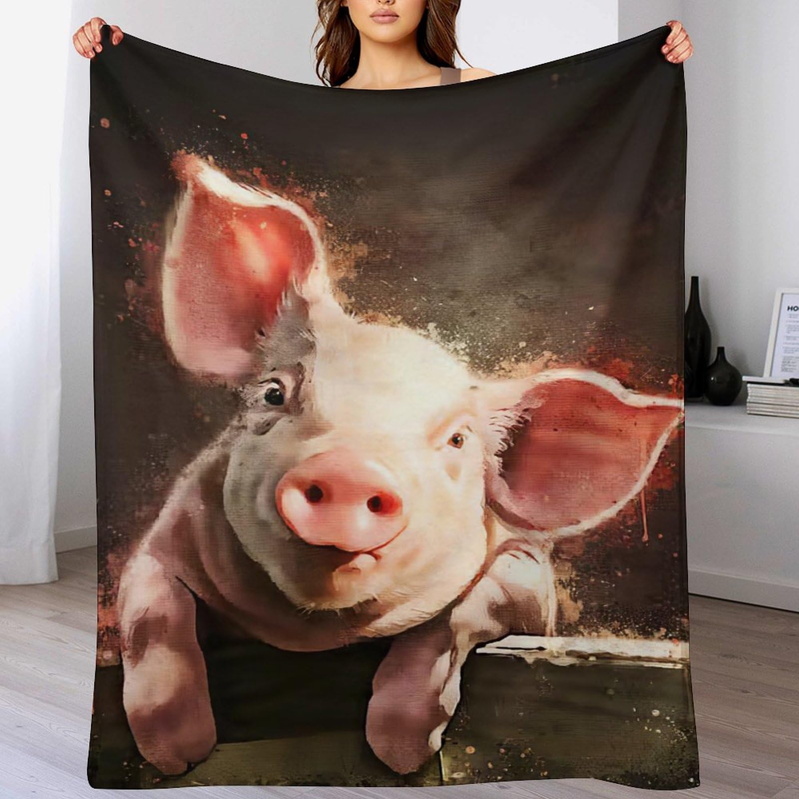 Manta de forro polar de cerdo franela ligera manta mullida estampada para sofá