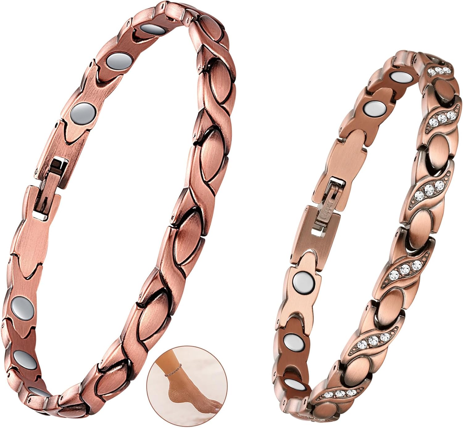 Feraco Pure Copper Bracelets & Anklet for Women, Ultra Strength Magnetic Bracelet with Strong Magnets & Sparkling Cubic Zirconia, Adjustable, Infinite Symbol