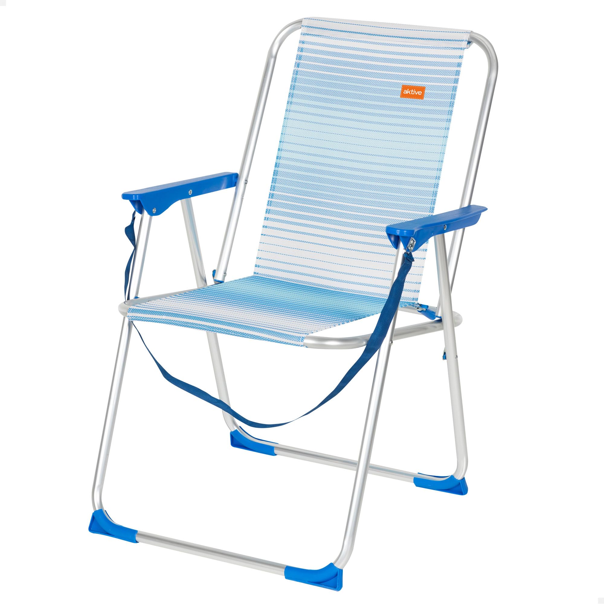 Chaise pliante basse camping plage fauteuil de jardin bleu blanc dossier fixe