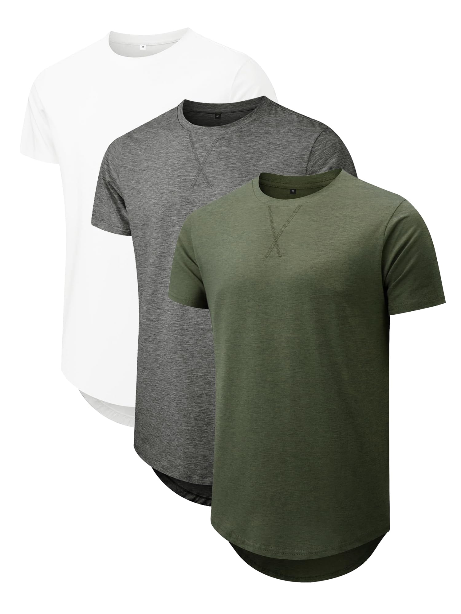 Comdecevis Mens 2 Pack Cotton Crewneck T-Shirts Hipster Hip Hop Longline Tees Shirts