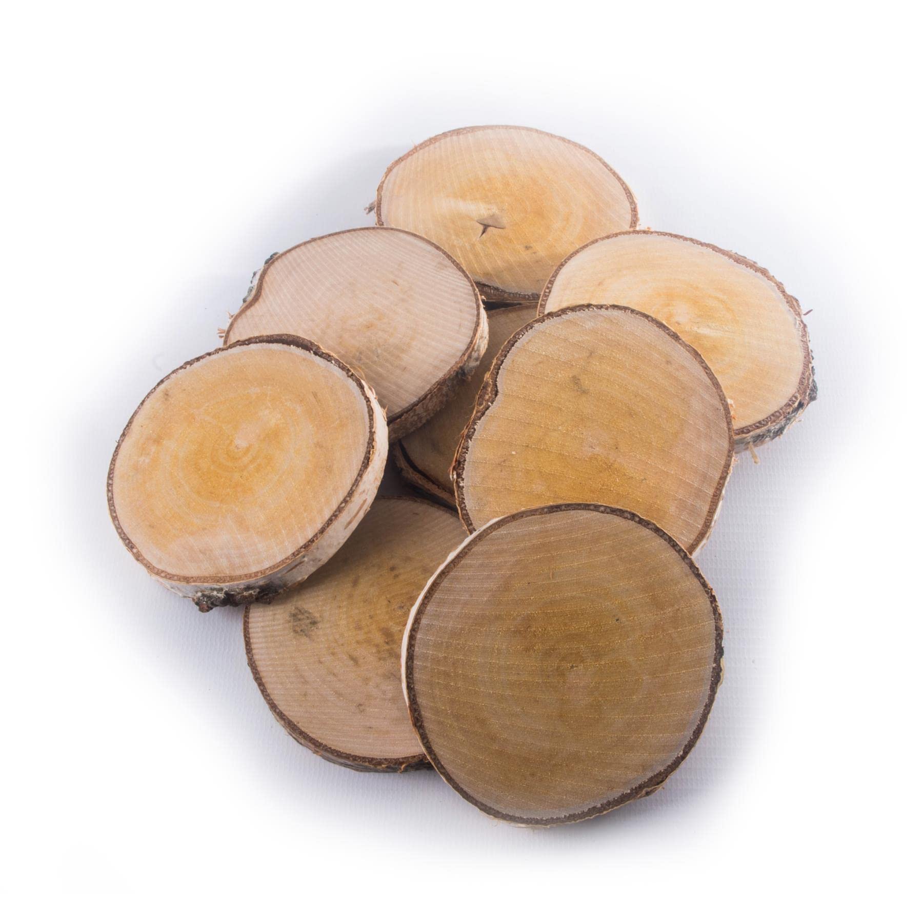 WooDeeDoo Wooden Slices Log Tree Bark Ø 9-10 cm | Pack of 10 | Unfinished Round Blank Pieces Art & Crafts Discs Circles DIY Decoration