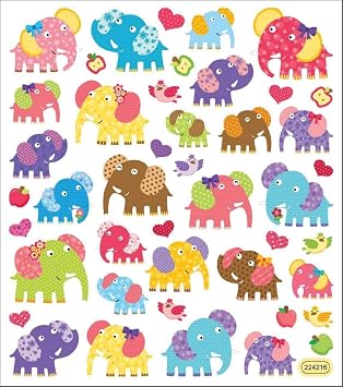 Multi-Colored Stickers-Patterned Elephants