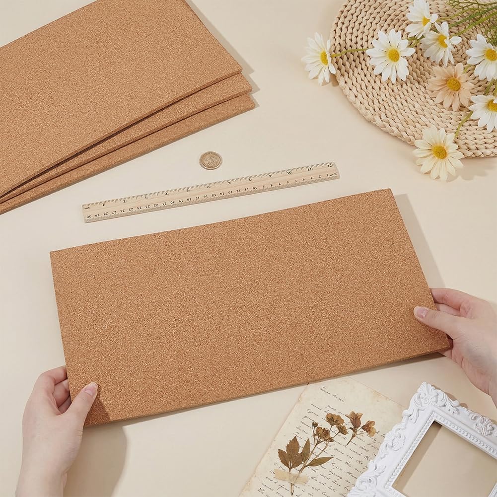 OLYCRAFT 4 Pack Cork Bulletin Board 16x8 Inch Natural Cork Board 6.4mm Thick Non Adhesive Tiles Memo Notice Message Display Boards Corkboard Tiles for Wall Home Office Organization image 3