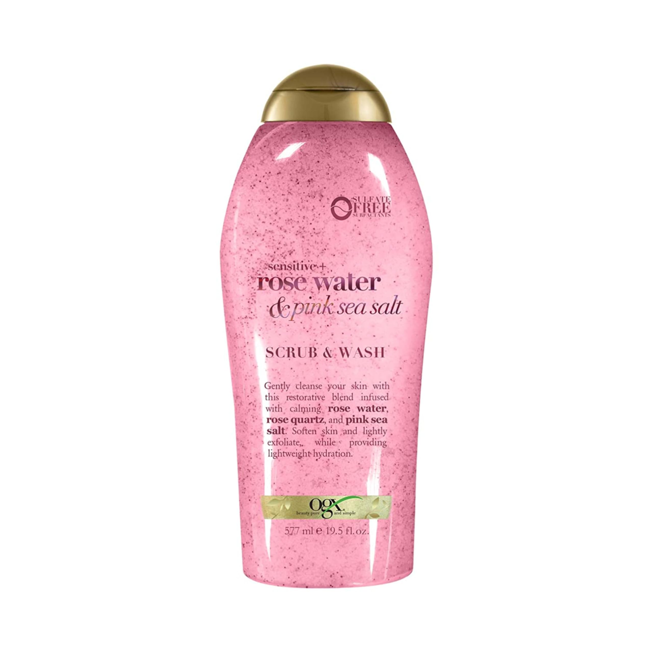 OGX Sensitive Rose Water Pink Sea Salt Exfoliating Body Scrub Daily Gentle Body Wash for Women Sensitive Skin Sulfate Free Hydrating Softening Skin Cleanser with Rose Quartz 577ml-image-34