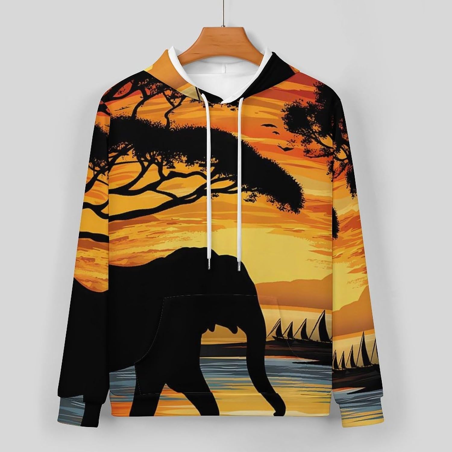 Elephant Animal Men's Hooded Set Casual 2 Pieces Suits Pullover Tracksuit Hoodies And Sweatpants