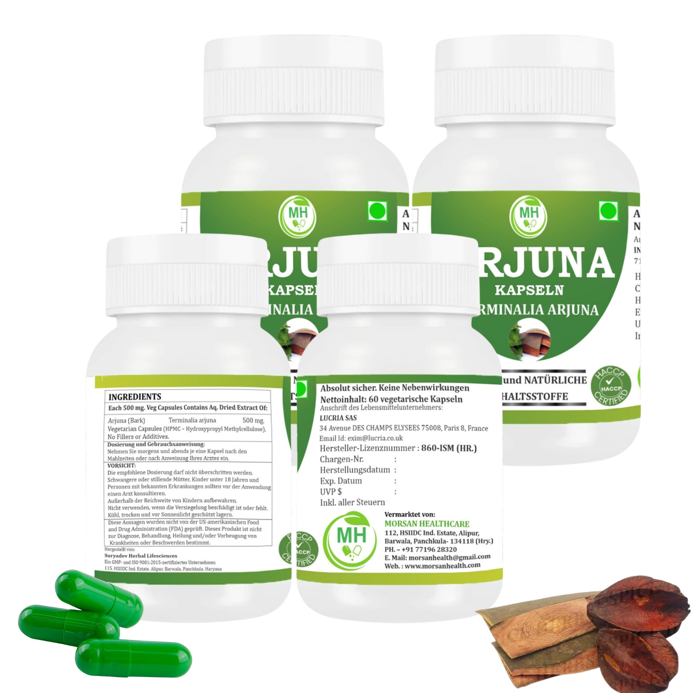Arjuna Kapseln 500 mg | 4er Pack (240 pflanzliche Kapseln) | Terminalia Arjuna Extrakt | Herzgesundheit & Kreislauf | Natürliche Ayurveda Ergänzung