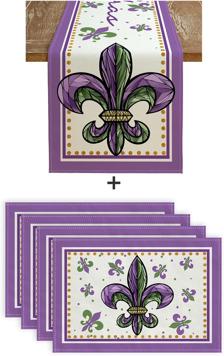 Amazon.com: ARKENY Mardi Gras Table Runner Placemats Set, Fleur De Lis ...