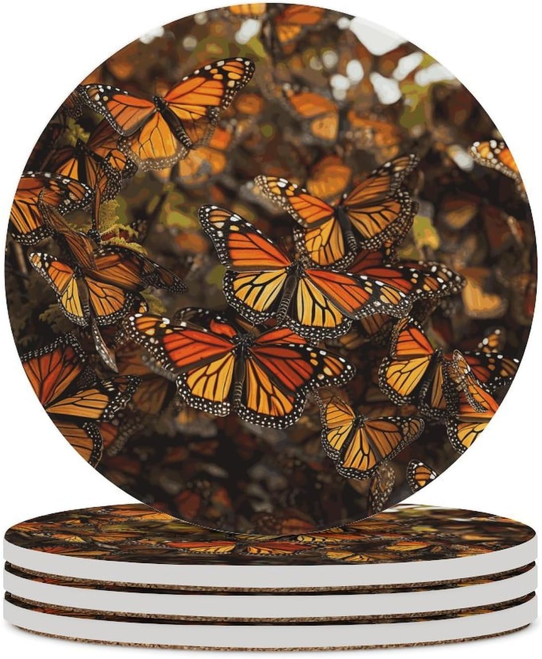 Monarch Butterflies Coasters Round Coasters Set Ceramic Stone Coaster with Cork Base Coffee Cup Beverage Cup Mat Cute Funny Table Drinks Coaster for Mugs and Cups Office Kitchen