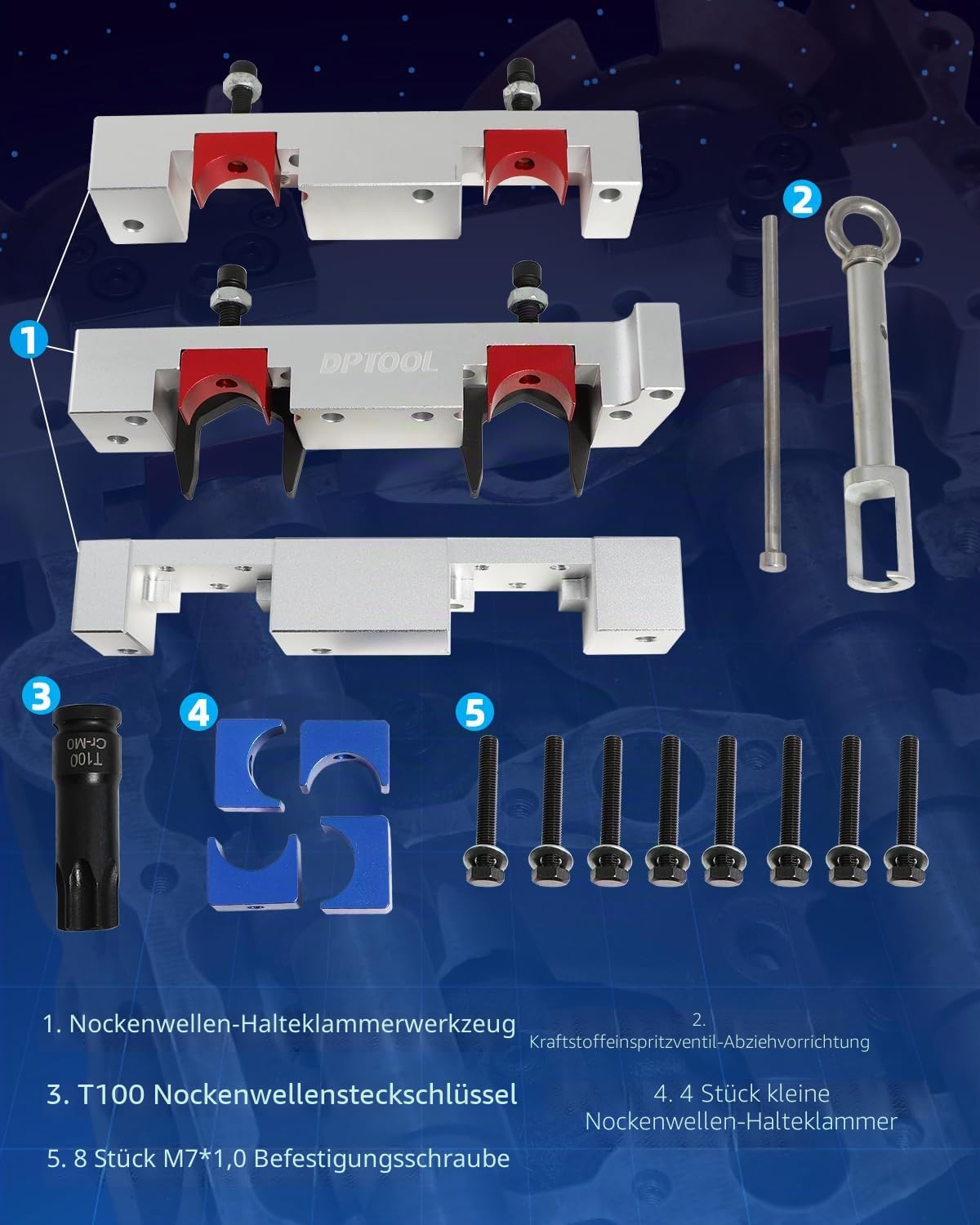 DPTOOL Nockenwellen-Ausrichtungsverriegelung Timing Tool Kit Kraftstoffeinspritzdüsen Abzieher Entfernungswerkzeug Kompatibel mit Mercedes Benz M133 M260 M264 M270 M274 1.6L V4 A Klasse und B Klasse