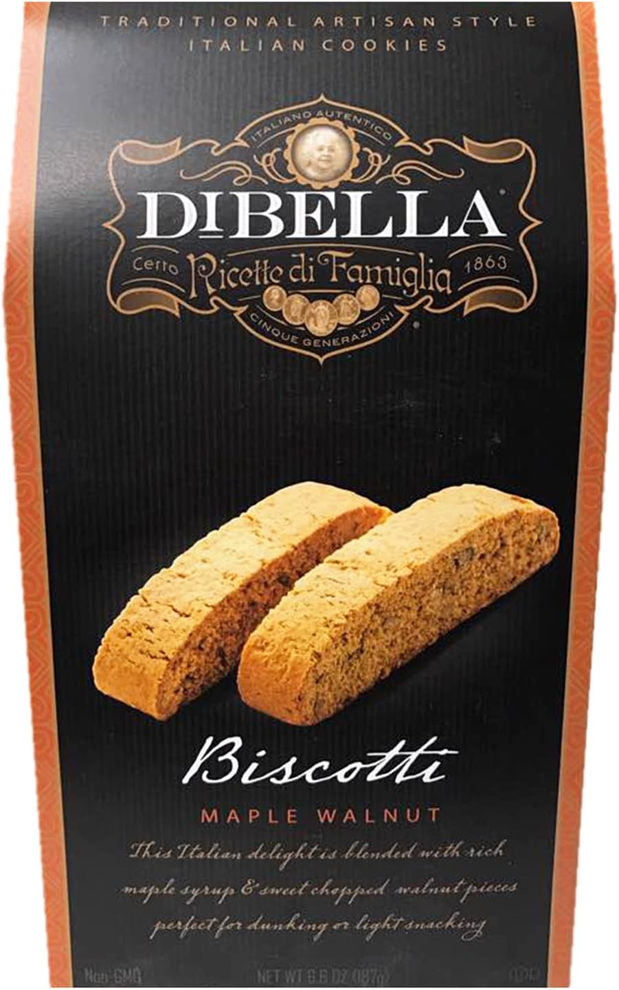 Dibella Biscotti Cookies – Authentic Italian Biscotti, Maple Walnut, 6-Count – Gourmet Cantuccini Biscotti – Rich Flavor – Crunchy Outside with Silky Middle – Classic Italian Biscotti