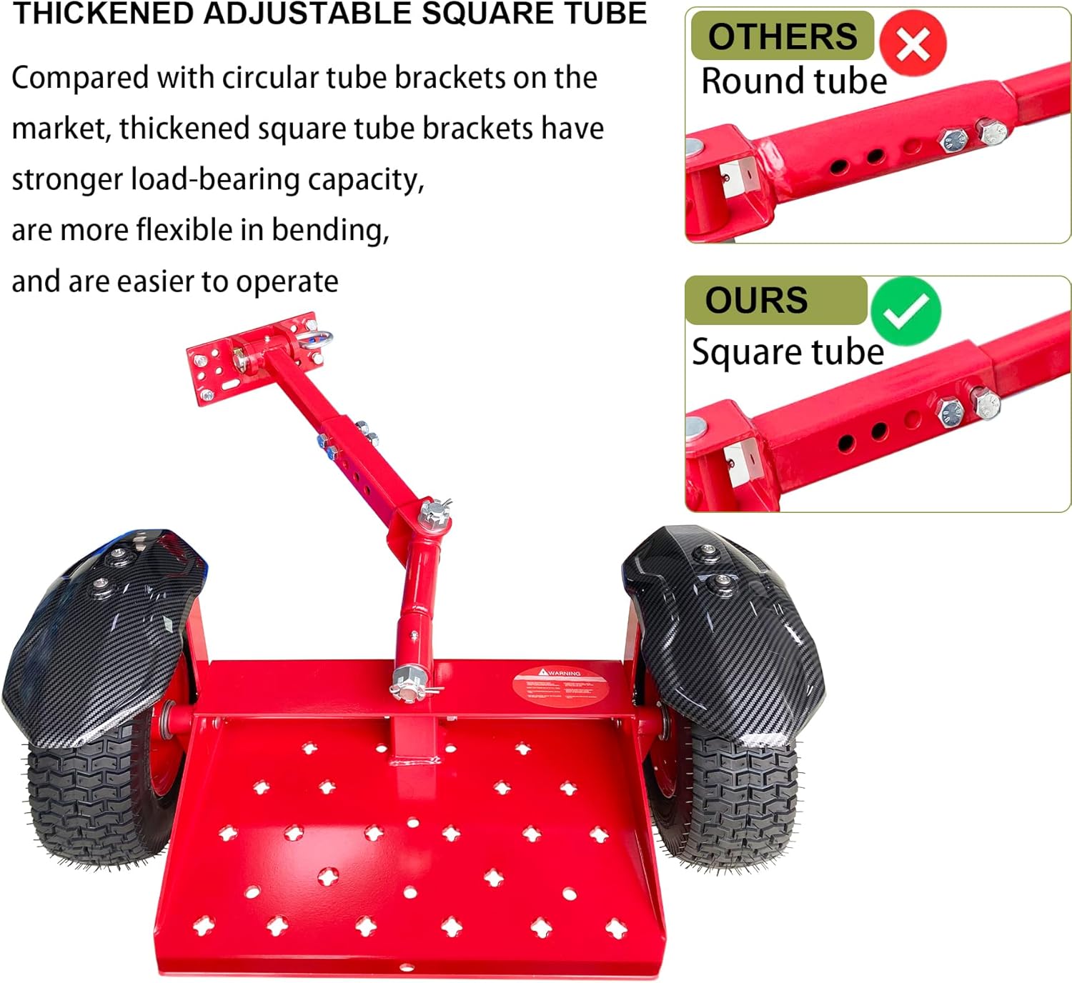 Two Wheels Lawn Mower Sulky Red Steel Structure Flexible Steering Wear Resistant Vacuum Wheel for Lawn and Landscape Professionals