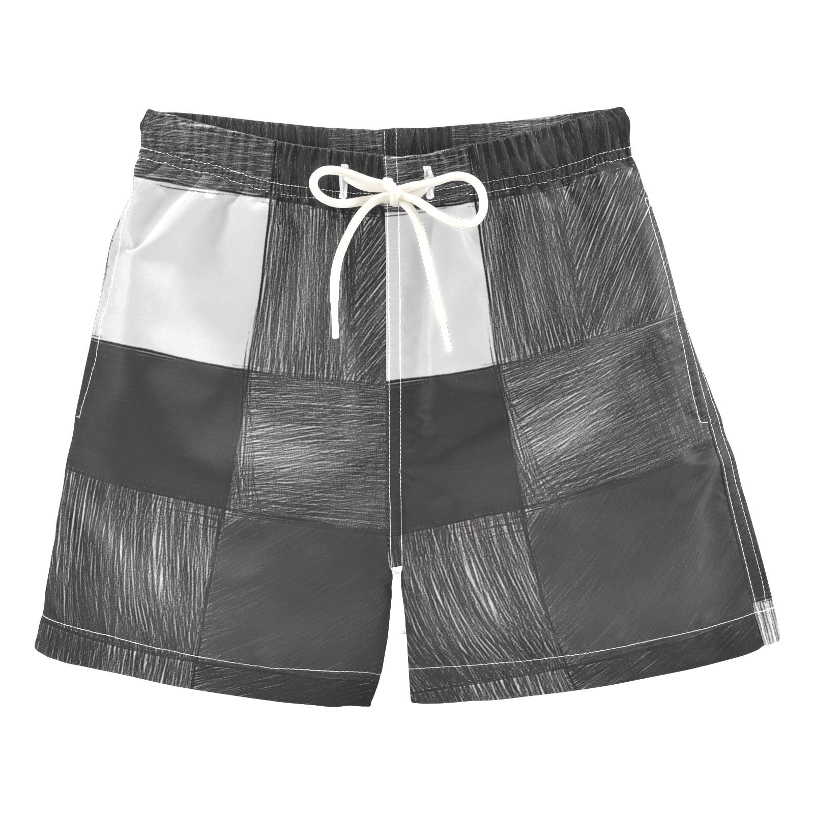 Zathe Darkgray Checked Hand-Drawn Sketch Toddler Swim Shorts Quick Dry Boys Board Shorts Kids Swimwears Funny Presents 2T