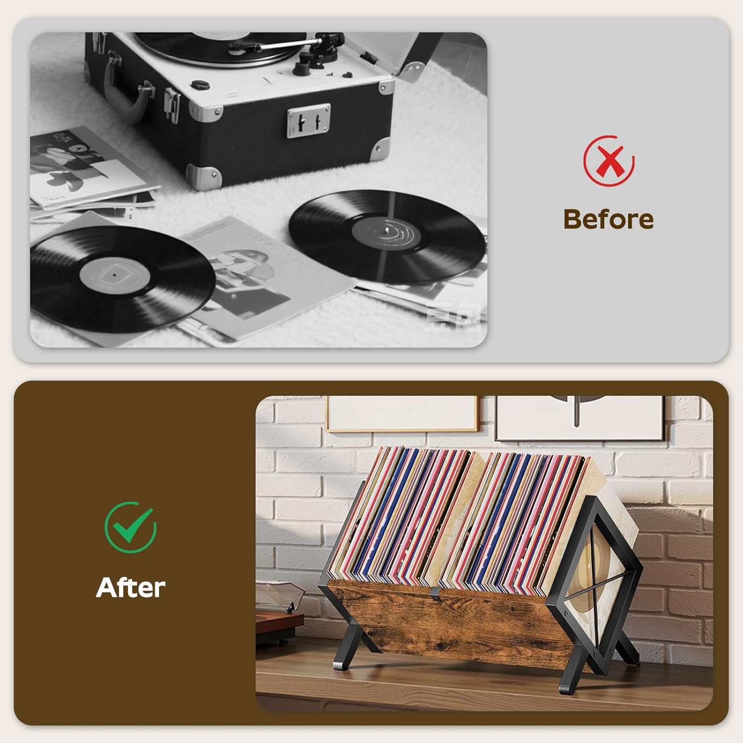 Vinyl Record Holder, Holds 80-100 LP Record Storage Rack, Mail Organizer Countertop, Mail Holder with 3 Slots, CJ06BR-MR03BR