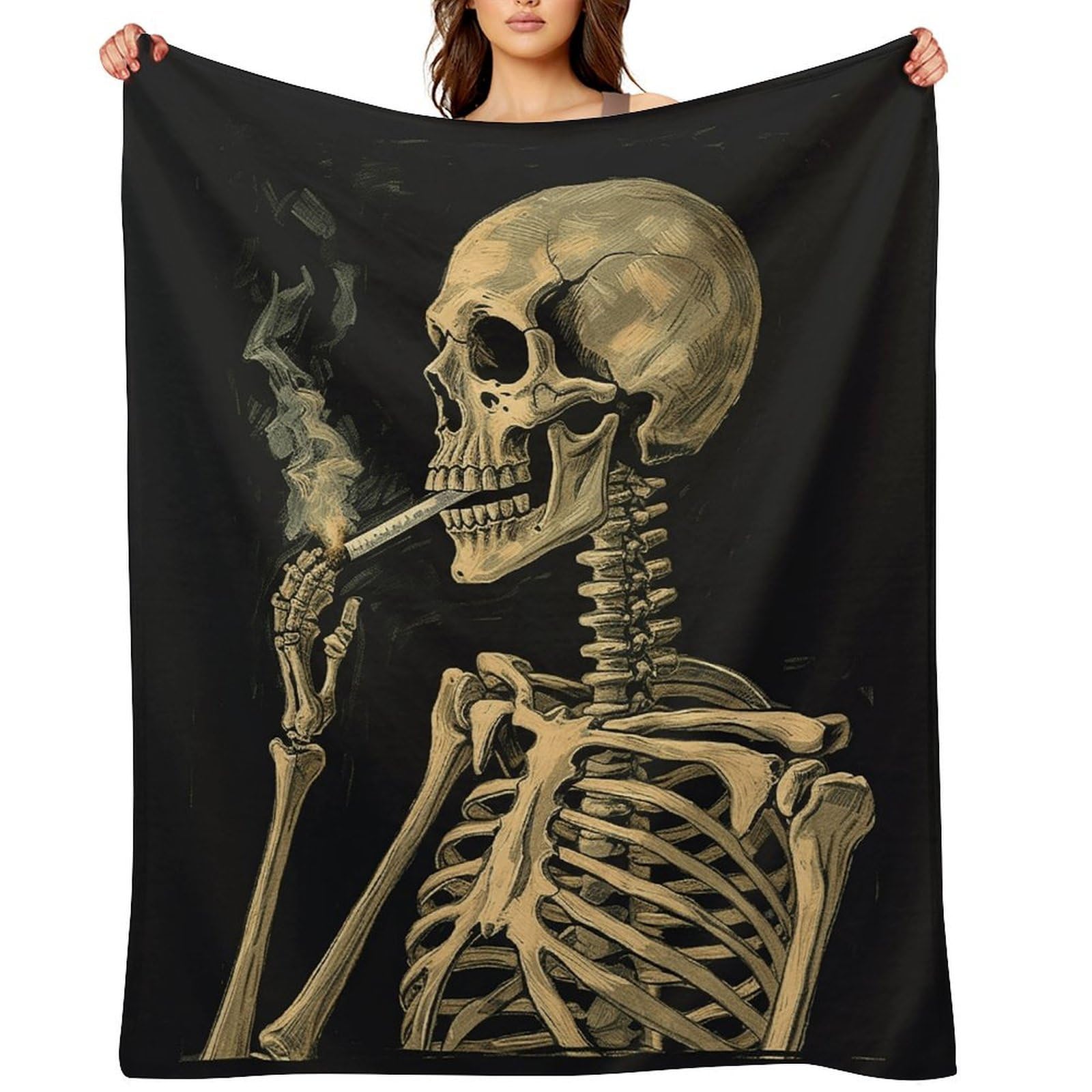 A Skeleton with Burning Cigarette Throw Blanket for Couch and Bed Super Soft Warm Lightweight Throw Blankets Cozy Fuzzy Flannel Blanket Personalized Decorative Blankets for Sofa Decor 30"x40"