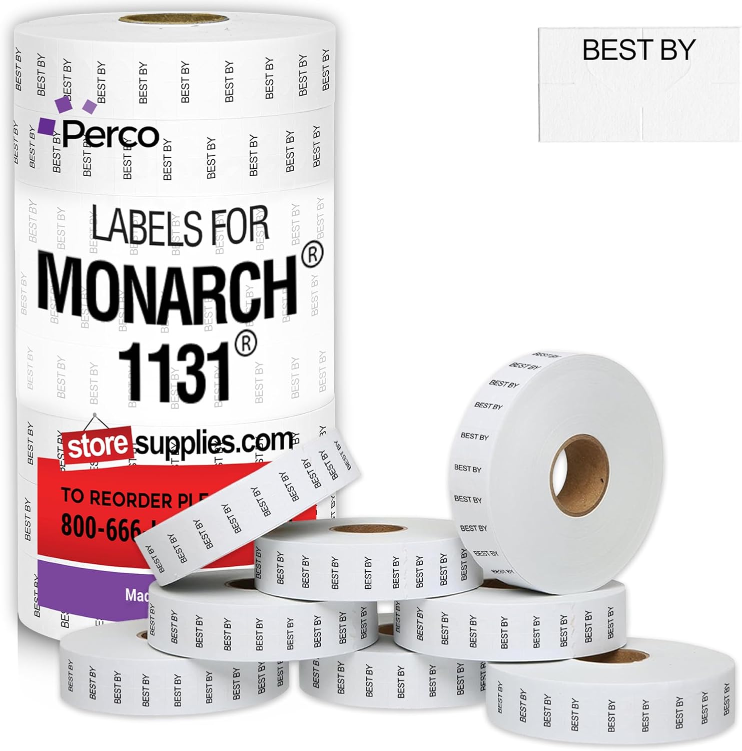 Perco Best BY Labels for Monarch 1131 Price Gun - 8 Rolls, 20,000 Marking Labels
