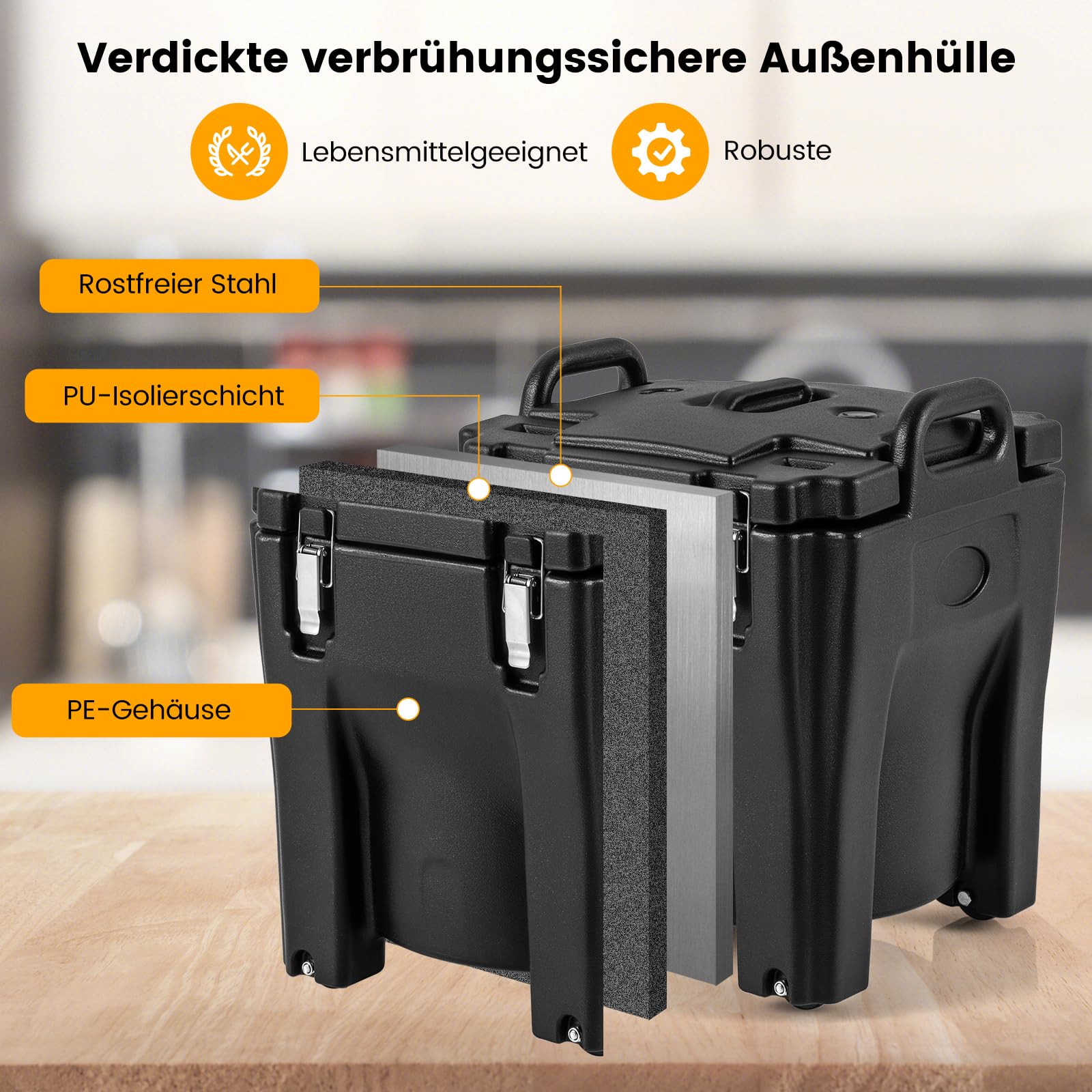 RELAX4LIFE 30L Caja Térmica con Ruedas y Frenos para Alimentos y Bebidas, Calentador de Alimentos con Interior Acero Inoxidable y 2 Asas para Coche, Camping y Pícnic, Mantiene el Frío y el Calor