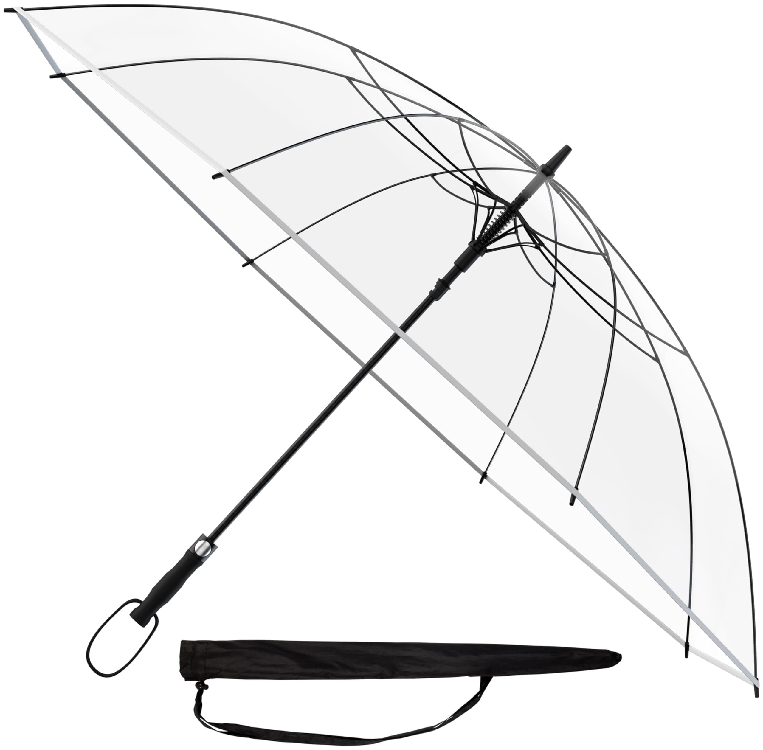 Parapluie Transparent XXL Ø130 cm Bouton Pression Confort Housse Transport Automatique - Hommes Femmes - Parfait Pour Deux Ou Mariage - Bordure Blanche