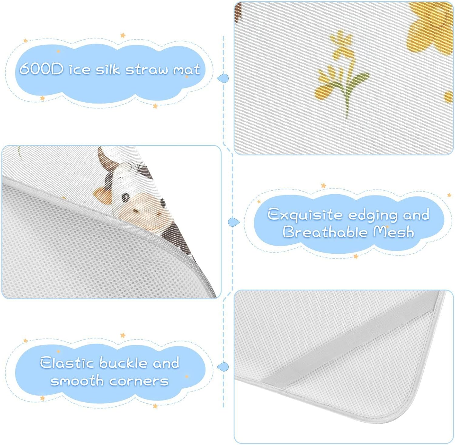 Cartoon Sweet Cow White Cooling Baby Mattress Protector Pads 28" x 52" Ultra Soft Pads Washable Waterproof for Baby&Toddler