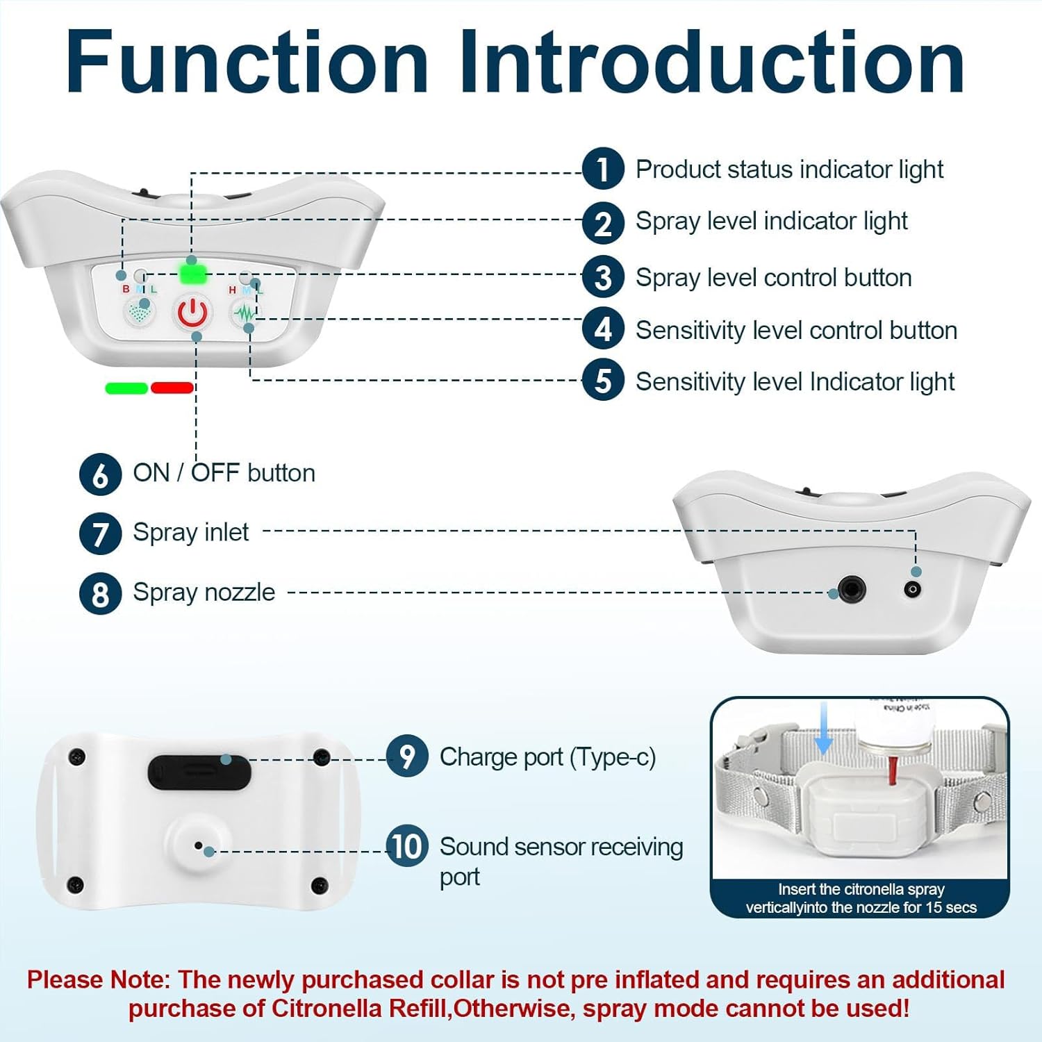Citronella Bark Collar 2 Pack [No Citronella Refill] Citronella Dog Bark Collar Level 3 Sensitivity Adjustable Anti Barking Control Collar, Safer Spray Dog Bark Collar for L/M/S Dogs Grey