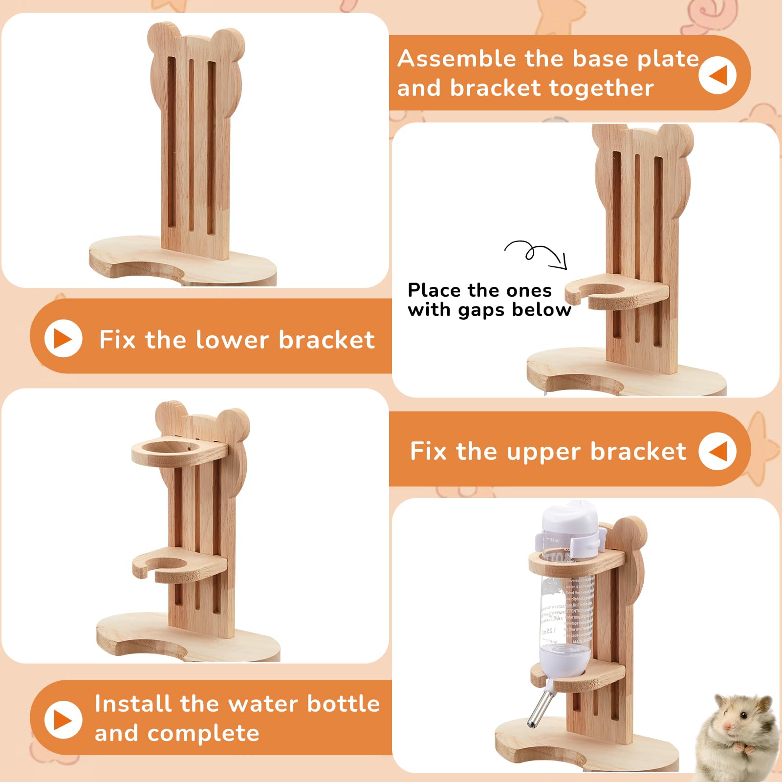 Hamsterspielzeug-Set, 20-teilig, 16 kleine Tier-Kauspielzeuge, Labyrinth-Holzhaus, geräuschlose Übung, Laufräder und Wasserflasche, Futternapf für Hamster, Lebensraum, Rattenkäfig-Zubehör