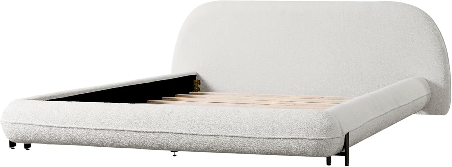 Queen Cloud Boucle Upholstered Bed Frame with Thick Padded Headboard, Modern Low Profile Platform Bed Frame with Metal Support, No Box Spring Needed, White