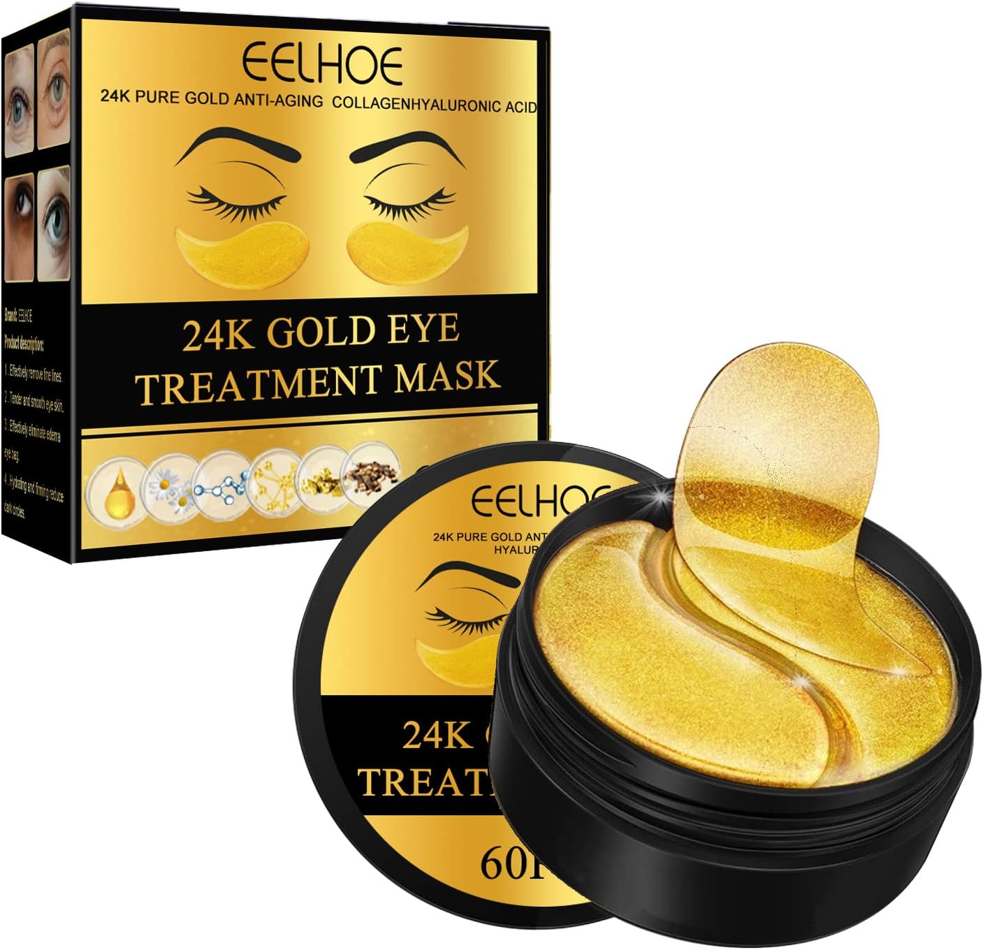 LaPalo24K Gold Anti-aging Collagen Hyaluronic Acid Treatment Eye Mask Eye Patches 60 pcs