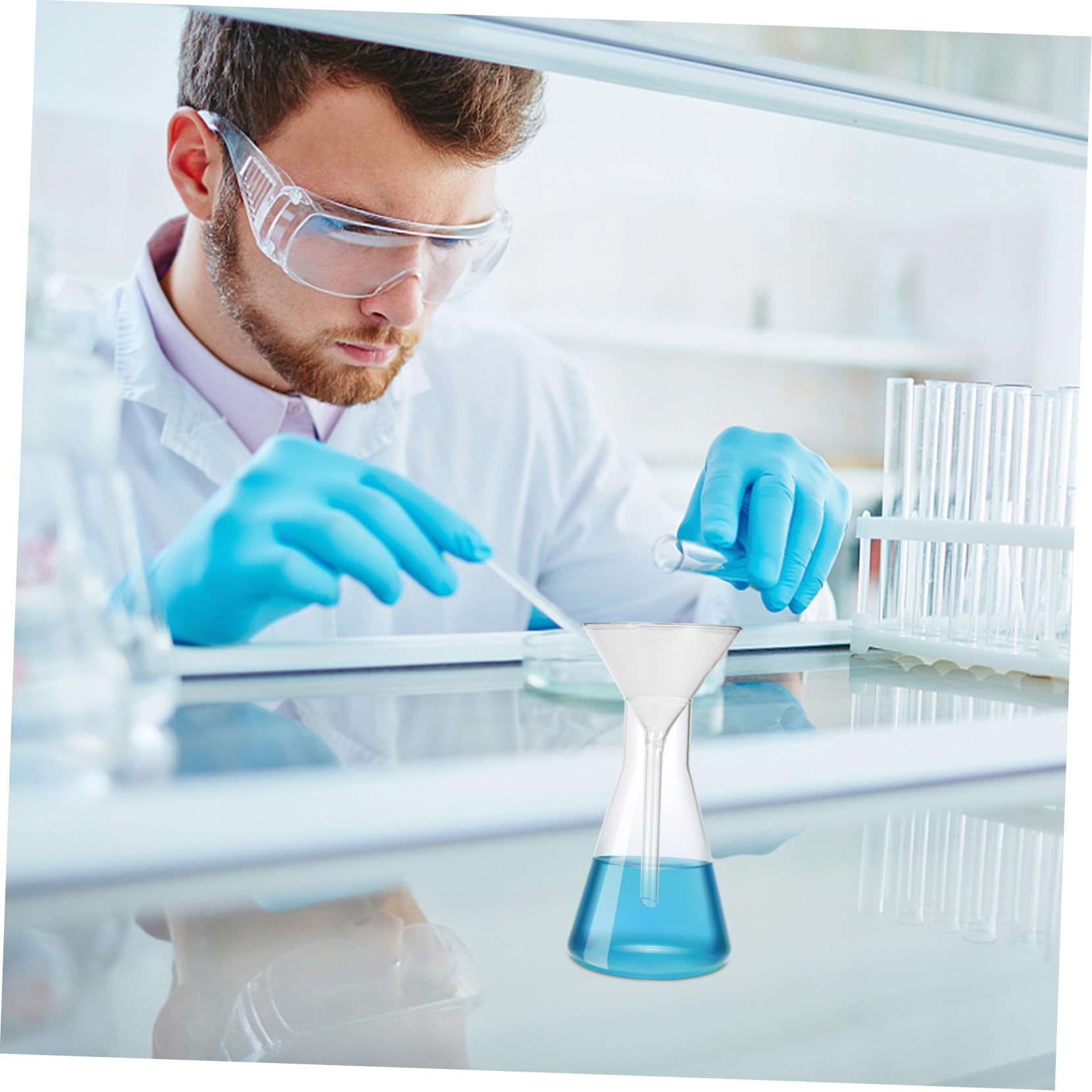 Didiseaon Imbuto in Vetro a Collo Breve, 4 Pezzi, Triangolare, ad Alta Resistenza Termica e Chimica, per Laboratorio e Travaso di Liquidi in Piccole Bottiglie