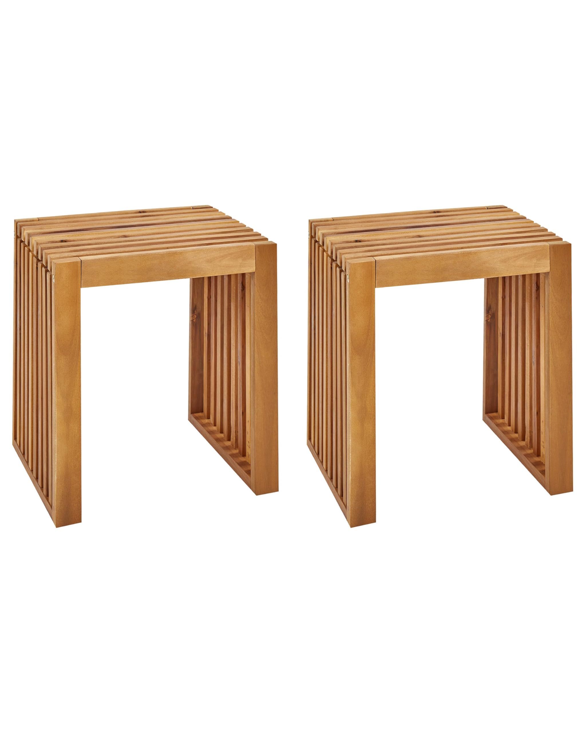 Lot de 2 Tabourets Modernes Rustiques pour l'Extérieur en Bois d'Acacia Clair Bellano