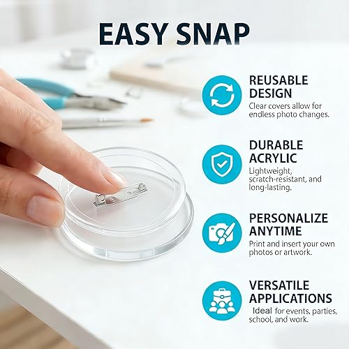 Miniatura 5 de Paquete de 20 pines de botón transparentes de 1.5 pulgadas, kit de botones para hacer tus propios botones acrílicos con juego de sublimación