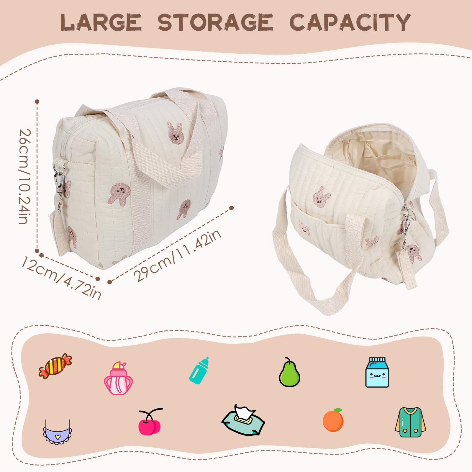 Borsa Portaoggetti per Passeggino Borsa da Viaggio Organizer per Passeggini per Carrozzina di Grande capacità con 2 Cinghie per Passeggino per Il Cambiamentodel Pannolino(Coniglietto)