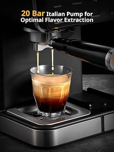Miniatura 2 de Yabano Máquina de café expreso con pantalla táctil LED, presión de 20 bares y espumador automático de leche, tanque de agua de 1.5L, para capuchino,