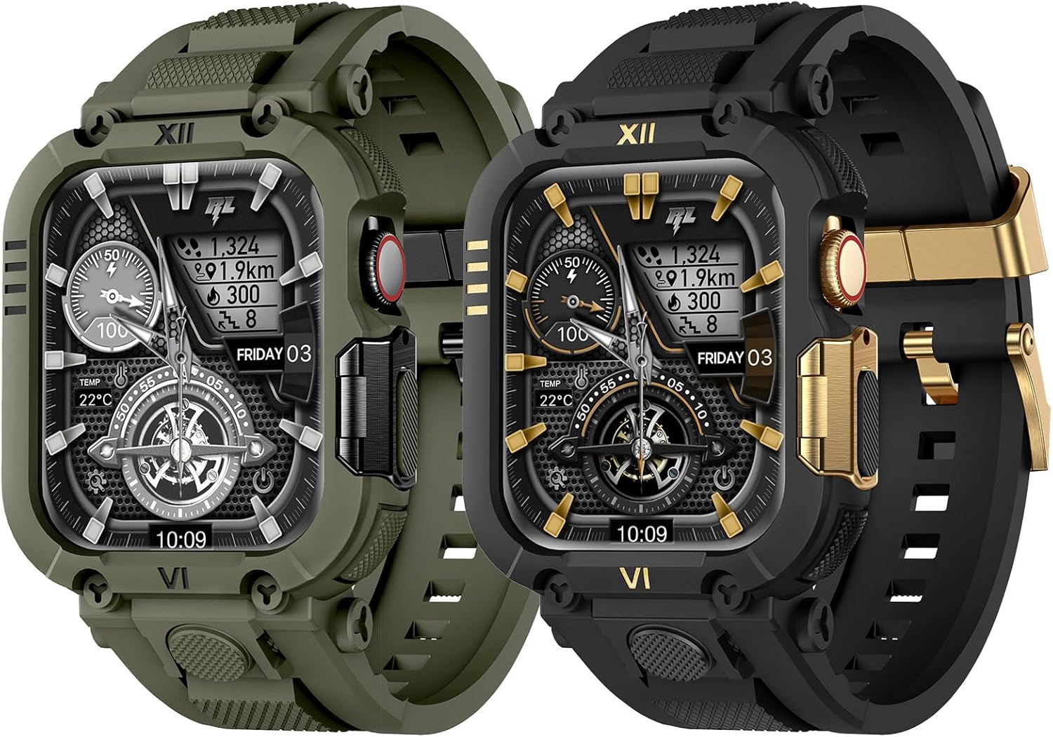 XYF Sport Smartwatch Cases with Band for Men, Rugged Shockproof Protective Metal Bumper Case,Compatible with Apple Watch 45mm 44mm Series 9/8/7/6/5/4/SE 3/2/1 Wristband