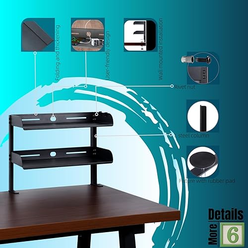 Miniatura 3 de Yuxh Estante de escritorio con abrazadera para debajo de la mesa, 15 pulgadas, negro, 2 niveles