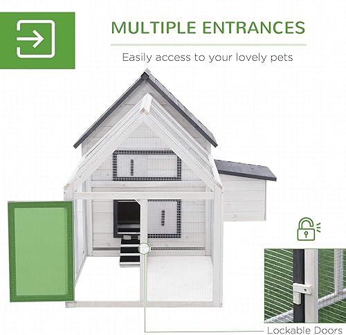 Miniatura 4 de PawHut Gallinero de madera de 65 pulgadas con pista desmontable, jaula para aves de corral al aire libre con caja nido, bandeja extraíble, barras de