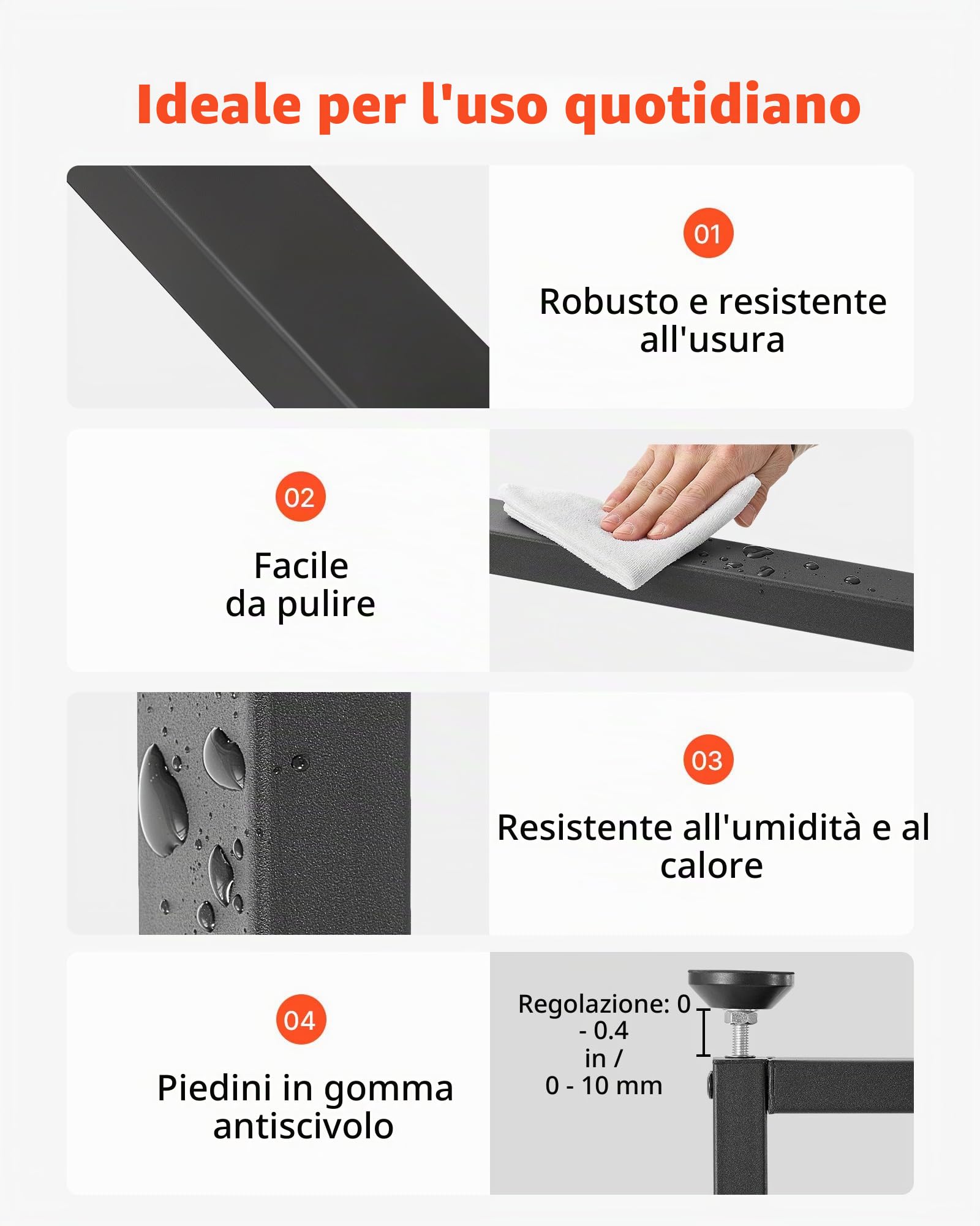 VEVOR Gambe per Tavolo in Acciaio, Gambe per Scrivania Smontabili a Forma di T con Tubo Quadrato, Design Modulare, Montaggio Semplice, Carico Max. 1000 kg, 74 x 45 cm, Set da 2, per Tavolo da Bar