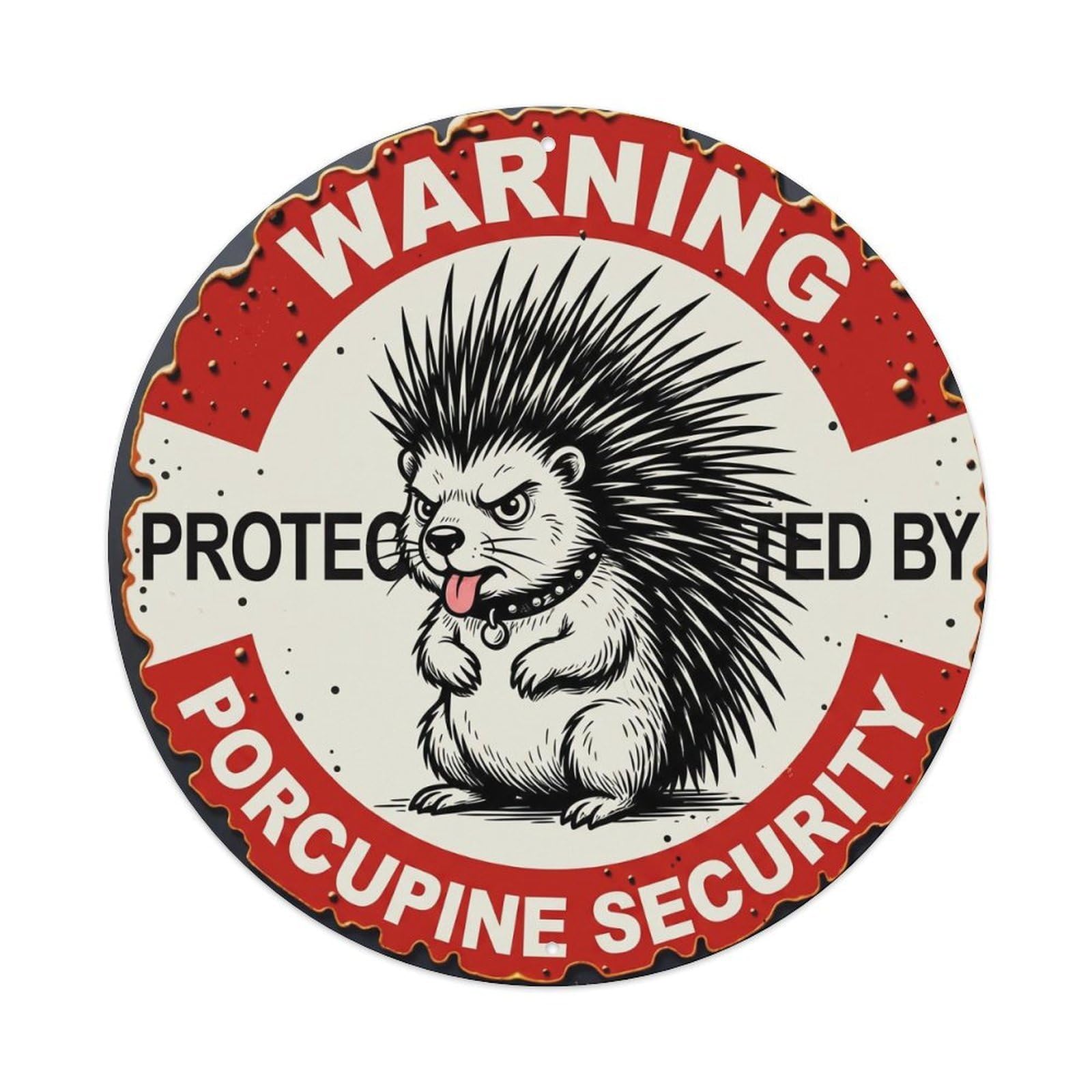 Metal Tin Sign Warning Protected By Porcupine Security Vintage