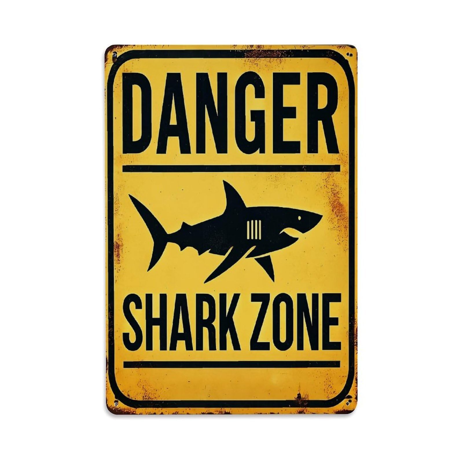 Danger Shark Zone Warning Sign Retro Metal Tin Sign, Vintage Metal Poster for home, Gaming Room, Studio Workshop,Bar,Garage Wall Art Decor 8x12 Inch