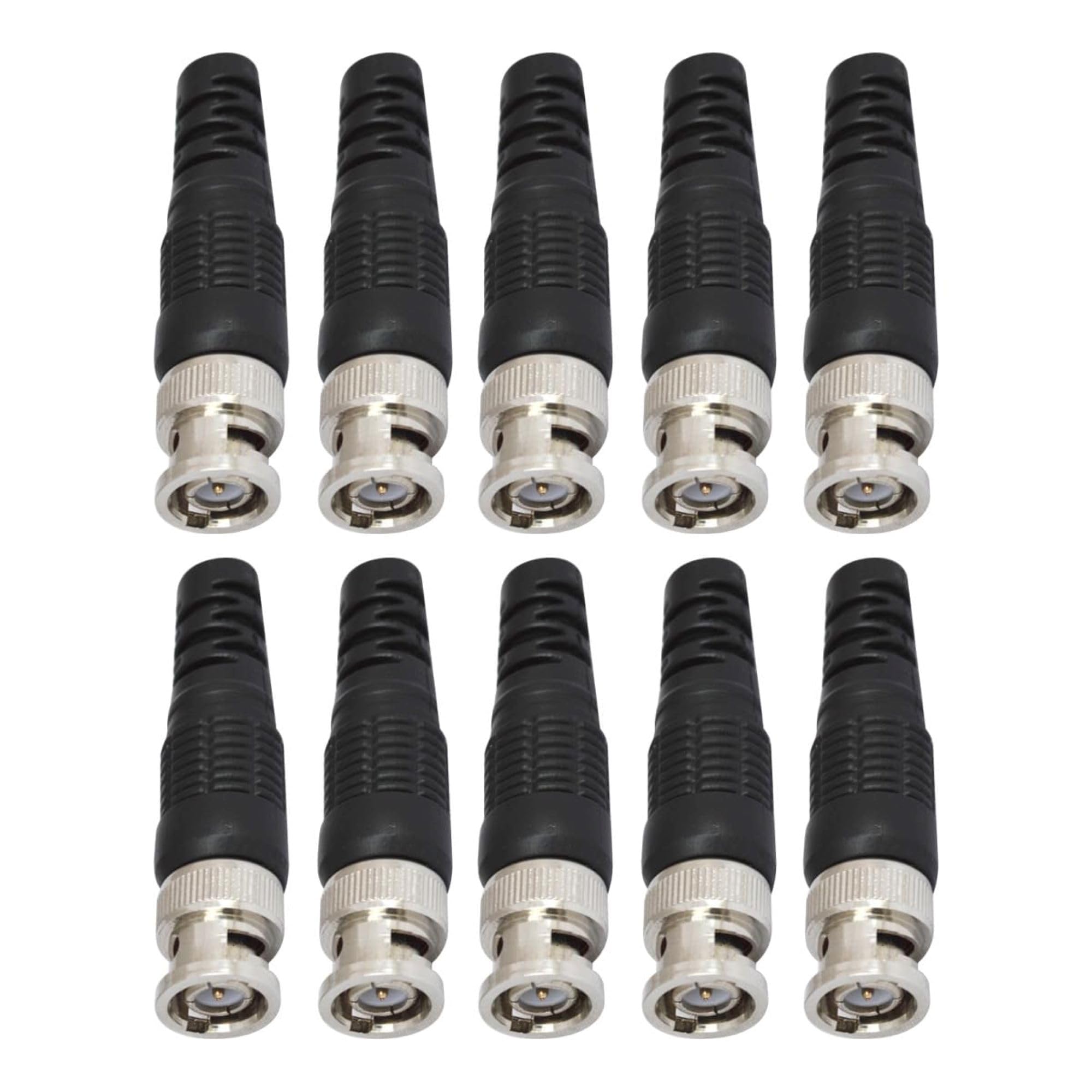 MX BNC Male Connector Pack of 10, Coaxial RF Plug for CCTV Camera & Video Surveillance Systems, Compatible with RG59/RG6 Cable, Durable Metal BNC Connector with Secure Bayonet Lock, Easy Installation