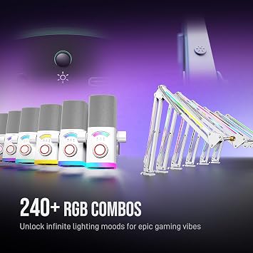 FIFINE Streaming Microphone Kit for Gaming, XLR/USB Dynamic Mic with RGB Boom Arm Stand for Podcast Vocal, PC Microphone with Mute Tap, 3-in-1 Volume Knob, Audio Balance-AmpliGame AM8PROT White