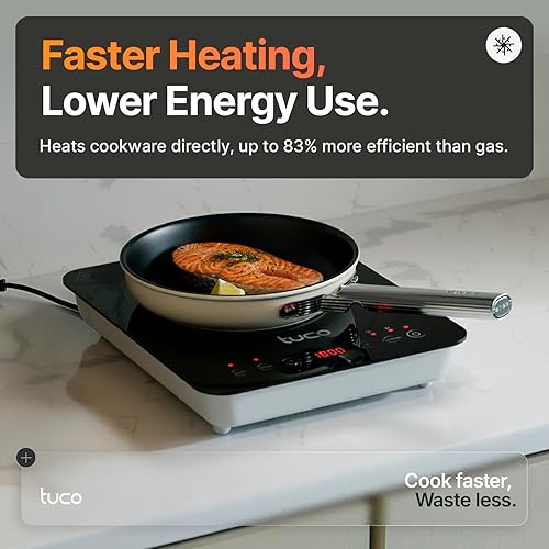 Miniatura 2 de TUCO Estufa eléctrica de placa de inducción portátil con vidrio de cerámica inastillable, sensor LCD táctil, certificado ETL, 20 modos de cocción,