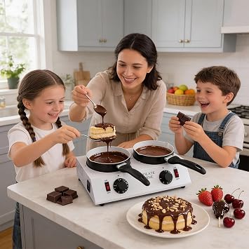 Chocolate Tempering Machine 86-185℉ Chocolate Melting Pot with Non-Stick Pot & PTC Heater, Professional Chocolate Melting Machine for Artisanal Baking, Cafes, UK Plug (2 Pots)