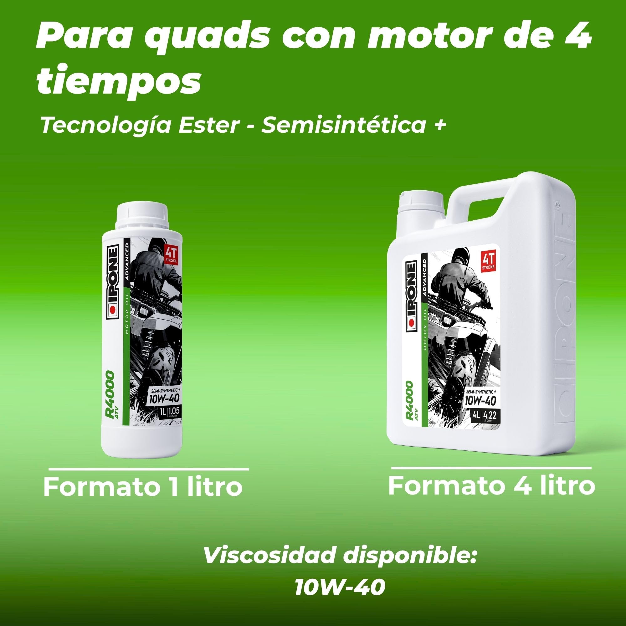 IPONE – Aceite de Motor para Quad 4 Tiempos 10W40 R4000 ATV – Envase de 4 litros – Semi-Sintético+ – Gama Advanced – Protección Duradera del Motor – Mayor Vida útil del Aceite
