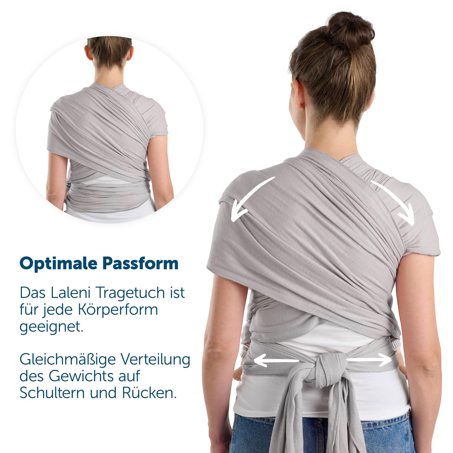 Laleni Tragetuch Baby neugeboren bis 15 kg aus weicher Baumwolle - Babytrage Neugeborene ab Geburt - OEKO-TEX zertifiziertes Tragetuch Kleinkind - Wickeltuch Baby 5,10 m Länge - Baby Wrap in Hellgrau.